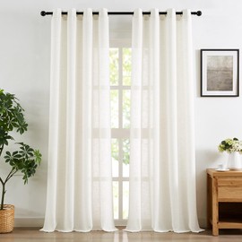 Treatmentex Flax Linen White Semi Sheer Curtains for Living Room 52 x 84 Long Light Filtering Pricacy Window Drapery for Bedroom 2 Panels Grommet Top