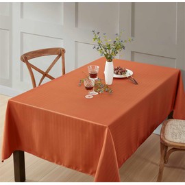 HLC.ME Lincoln Fabric Tablecloth, Jacquard Fabric Table Cloth for Rectangle Table, Advanced Water Resistance, Fade, and Wrinkle Resistant Table Cloth, Striped Pattern - Rust Orange, 52x70