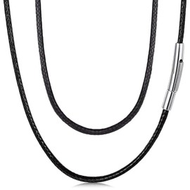 Faux Leather Necklace/Bracelet Black Braided Leather Chain Leather Cord 2 mm Wide Women Men Necklace for Pendant with Stainless Steel Clasp 70 cm