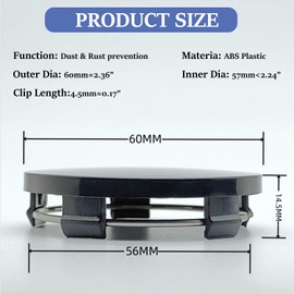 Set of 4 Wheel Trims, Hub Caps OD 60 mm ID 56 mm, Wheel Hub Caps, Car Hub Caps, Set with Four Wheel Trims, Universal ABS Silver Hub Caps, for Hub Caps 58-60 mm Wheel Holes