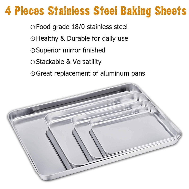 TeamFar Baking Sheet Set of 4, Stainless Steel Baking Pan
