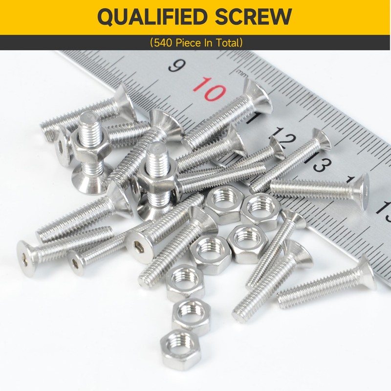 Mywish 540Pcs Metric M3 M4 M5 Screws Assortment Kit, Flat