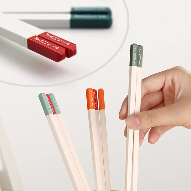5 Pairs Chopsticks and Chop stick Helpers Set, Plastic Hinges