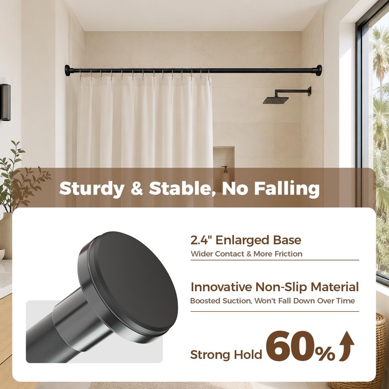 HYSEYY Heavy Duty Shower Curtain Rod,26-80inch Adjustable Tension Rod Black