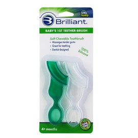 Brilliant Baby’s 1st Toothbrush - Silicone First Toothbrush for Babies and Toddlers, 4 Months Old and Up, Oral Care Must Haves Infant and Toddler, Baby Registry Essentials, Green/Clear, 2 Brushes
