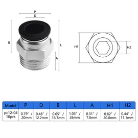 XINMEIWEN 10pcs 1/2" NPT Male Thread 12mm Pneumatic Push Fit Air Fittings PC12-N4