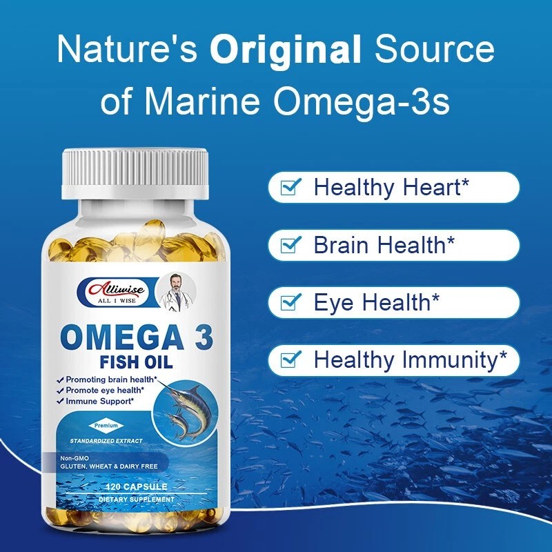 Alliwise 2x Omega 3 Fish Oil Capsules 3X Strength 3600MG