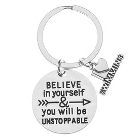 Sportybella Swim Keychain, Inspirational Keychain Accessories Non Tarnished Jewelry, Swimming Gifts For Swimmers, Swim Team, Believe, 2.30 inches including key ring
