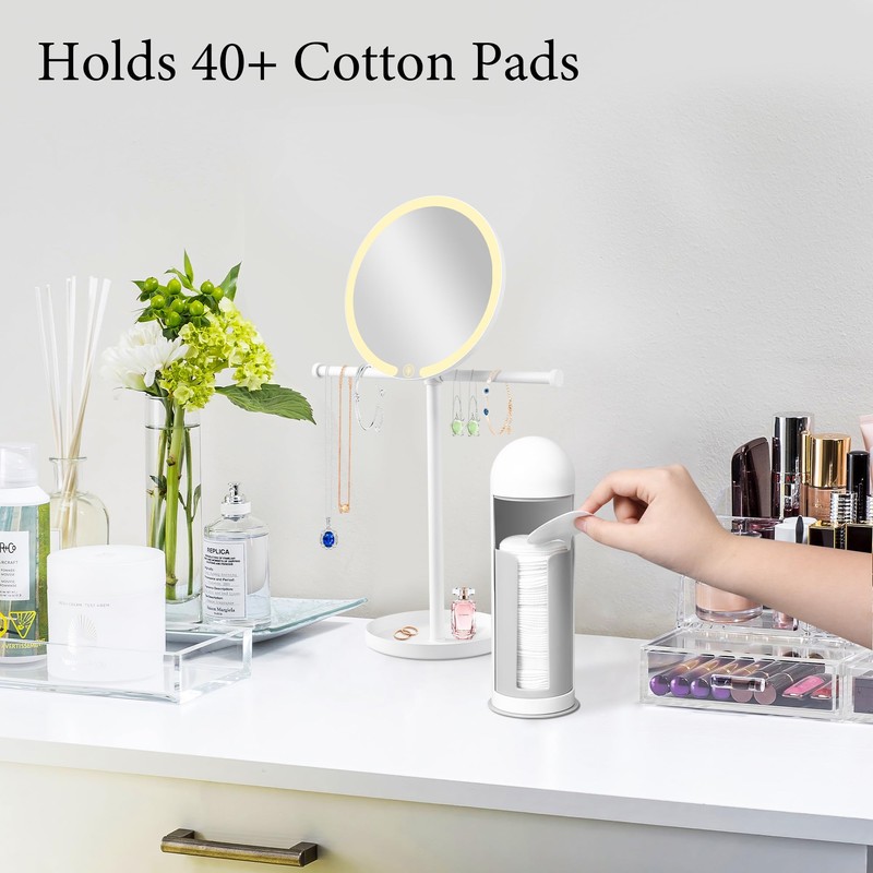 bodkar Cosmetic Cotton Pad Rounds Holder with Rotating Lid, Cotton