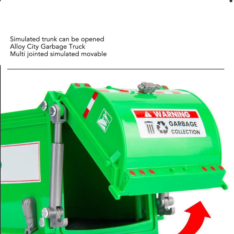 1:32 Garbage Truck Toy with Dumpster 4 Trash Bins Friction