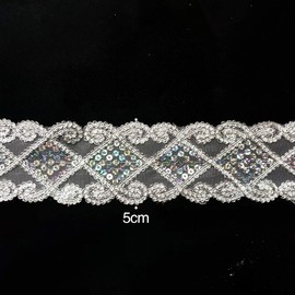 JSJSYO 10 Yards Beaded Lace Trim Sequin Mesh Ribbon for Sewing for DIY Craft (Silver)