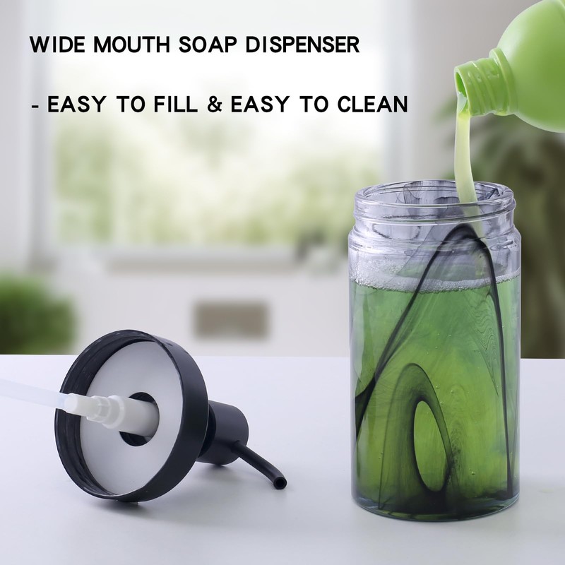 2-Pack Glass Soap Dispenser Set, 12.5 Oz Black Moire Pattern,