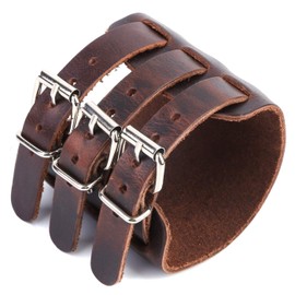 Men's leather broadband Cuff Bracelet guard wristband alloy fastening armor cuffs (Brown-2.7 inches wide)