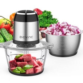 EVINC Food Processor Electric Food Chopper with 2 Sets of Bi-Level Blades New Food Processing Bowls with 2 bowls gray black