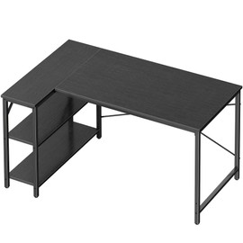 Huuger L Shaped Desk, 47 Inches Computer Desk with Reversible Storage Shelves, Gaming Desk, Corner Desk Home Office Desks, Writing Desk Study Desk with Metal Frame, Black