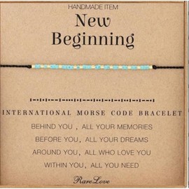 ChungLong0593 Hand-woven Morse Code Turquoise Beaded Bracelet with Card Unisex Morse Code Accessories Inspiring Friendship Jewelry Graduation gifts-New Beginning