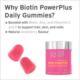 Nutriburst Nutriburst Biotin Power Plus Multipack - Biotin (2500mcg) + Liposomal Vitamin C for Healthy Hair & Glowing Skin - Strawberry Flavour - 3 x 60 Gummies / 3 Month Supply - Suitable for Vegans
