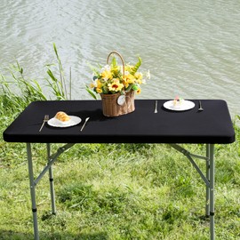 Nacuci Rectangle 4ft Fitted Table Cover Elastic Tablecloth 4ft Stretch Spandex Table Top Cover for Dining Indoor Outdoor Party Black 23X48 Inch