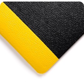 Wearwell Soft Step Light Duty Anti-Fatigue Mat - Black/Yellow. 2' W x 3' L x 3/8" Thickness. PVC Vinyl Sponge. Safety Rounded Edges. For Dry Areas in Light Industrial Applications (427.38x2x3BYL)