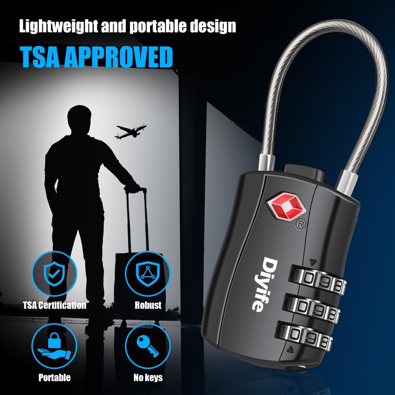Diyife TSA Luggage Locks, [Newest Version][2 Packs] 3-Digit Security Padlock,