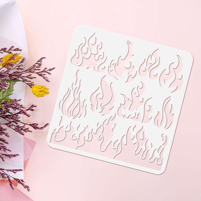 FINGERINSPIRE Flame Stencil 30x30cm Reusable Fire Stencil Plastic 9 Styles