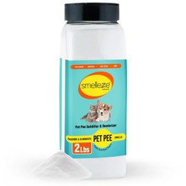SMELLEZE Pet Pee Powder - Unscented Solidifier for Dog & Cat Accidents - 2lb Bottle - 360 Uses - No Dust, No Strong Smell, Instant Gel Cleanup