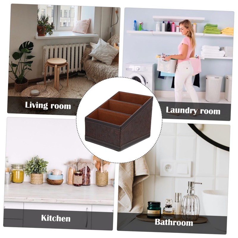 Ciieeo Leather Storage Box Desktop Organizer Remote Control Holder Scissors