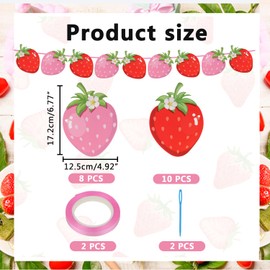 Strawberry Banner Set,UHOMNEY 2pcs Cute Berry Garland Summer Fruit Theme Party Supplies Girls Birthday Party Decorations Strawberry Hanging Banner with thread and threading needle