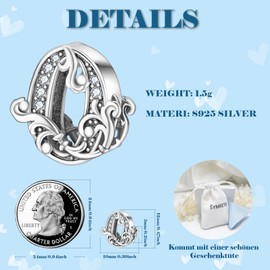 0 1 2 3 4 5 6 7 8 9 Number Charms 925 Sterling Silver for Women Fits European Charm Bracelets and Necklace, Silver