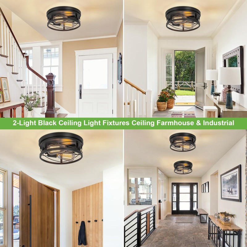 foucasal Farmhouse Ceiling Light Fixture Black Flush Mount Ceiling Light