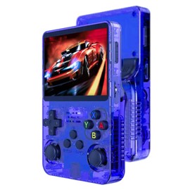 Bewinner R36s 3.5 Inch Retro Gaming Console, 15000+ Games Retro Handheld Game Console, Video Game Console with Dual Stylem Linux/Garlic Supports & Dual 3D Joysticks (Transparent Blue) (64G)
