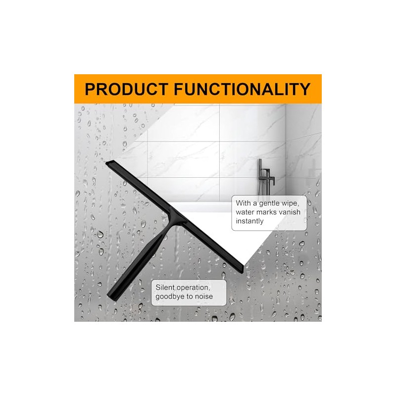 Black Stainless Steel Shower Squeegee, Squeegee Shower with 1 Metal