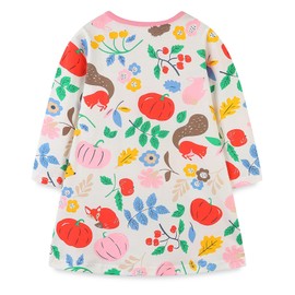 FreeLu Toddler Girls Cartoon Applique Dresses Striped Casual Dress Cotton Jersey Longsleeve T-Shirt (3T,Squirrel Pumpkin)