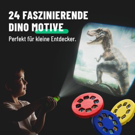 greate 4x Taschenlampe Dinosaurier Kinder - Dino Projektor Lampe mit 3 Scheiben & 24 Bilder - Diashow Dinosaurier Spielzeug, Dino Taschenlampe