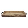 Stonebriar Rectangle Natural Wood Bark Serving Tray with Metal Handles,