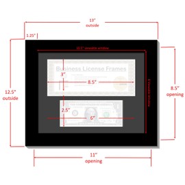 Creative Picture Frames 11Ss-B Stainless Steel First Dollar Frame With Business License, 3.5X8.75 License Including Self Standing Easel And Wall Hanger
