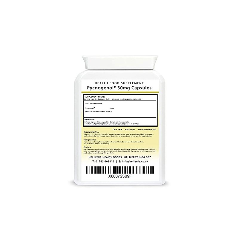 Hellenia Pycnogenol - French Maritime Pine Bark Extract 30mg -