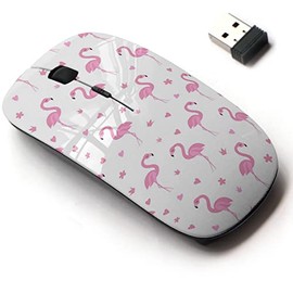 2.4G Wireless Mouse with Cute Pattern Design for All Laptops and Desktops with Nano Receiver - Cartoon Pink Flamingo Pattern