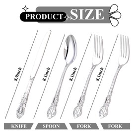 Joyido 200PSC Silver Plastic Cutlery - Vintage Silver Disposable Silverware - Heavyweight Plastic Utensils with 100 Forks, 50 Knives, 50 Spoons For Catering, Parties, Dinners and Weddings