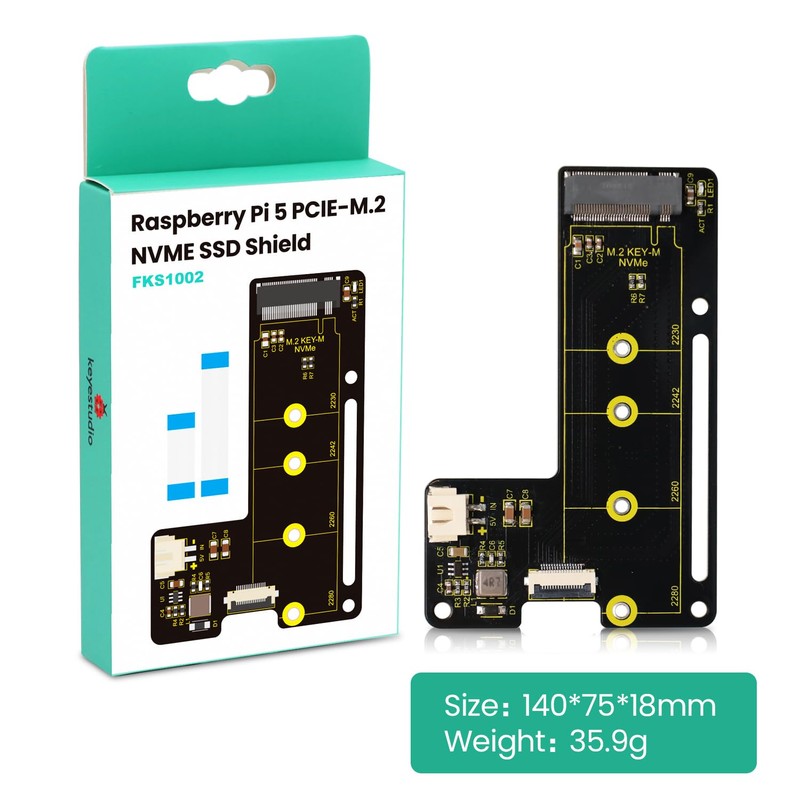 KEYESTUDIO PCIE-M.2 NVME SSD Shield PIP PCIe HAT FFC Interface
