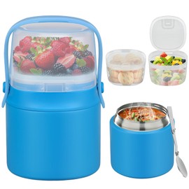 2 - in - 1 Soup Thermo for Hot Food 15oz with Snack Box 2pcs Leak Proof Insulated Lunch Container Kids and Adults Stainless Steel Double Wall Vacuum Wide-mouth Thermal with Spoon and Handle