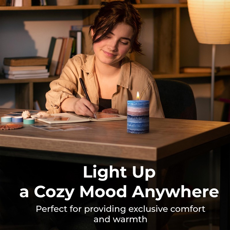 CraftyCrocodile Decorative Scented Pillar Candle - Handcrafted Navy Blue Candles