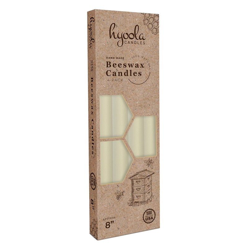 Hyoola 8" Beeswax Taper Candles - 8 Hour Burn Time