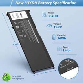 COWOOGMZ 56WH 33YDH Laptop Battery Compatible with Dell Inspiron 17 7000 7773 7778 7779 G3 15 3579 15 7577 G5 5587 G7 7588 Latitude 13 3380 14 3490 15 3590 99NF2 PVHT1 P72F P30E 81PF3 081PF3 P30E001
