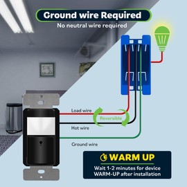TOPGREENER Motion Sensor Switch, PIR Sensor with Ambient Light Level, Occupancy & Vacancy Modes, No Neutral Required, Ground Wire Required, 5A 150W LED/CFL Single Pole, TDOS5-JM-BK-2PCS, Black, 2 pack