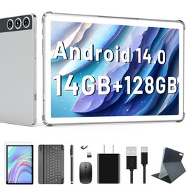 FEONAL 2024 Newest Android 14 Tablet, 10 inch Tablet with 128GB Storage 1TB Expandable 14GB RAM, Dual 4G Cellular Tablet with keyboard Support 5G WiFi/Bluetooth 5.0/GPS, Octa-Core Processor, FHD IPS Screen, Tablet with Sim Card Slot, Tablet Smartphone Ce
