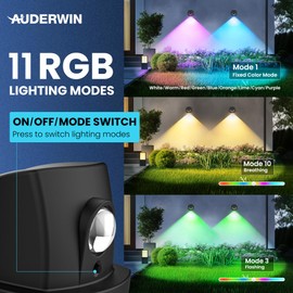AUDERWIN Solar Fence Lights Outdoor Waterproof IP65 Solar Wall Lights Outside Multicolor Led Solar Powered RGB Fence Lights Outdoor for Yard, Porch, Patio, Stairs, Pool, Backyard, Deck 4 Pack