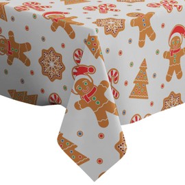 Xtremepads Christmas Gingerbread Man Pattern Pattern - Rectangle Oblong Linen Tablecloth, 52" x 70" inches Washable Decorative Table Cloth