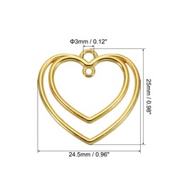 PATIKIL Alloy Open Back Bezel Pendants, 30 Pack Double-Heart Shape Hollow Resin Pendant Frame for DIY Crafts Earrings Necklace Bracelet Making, Gold Tone