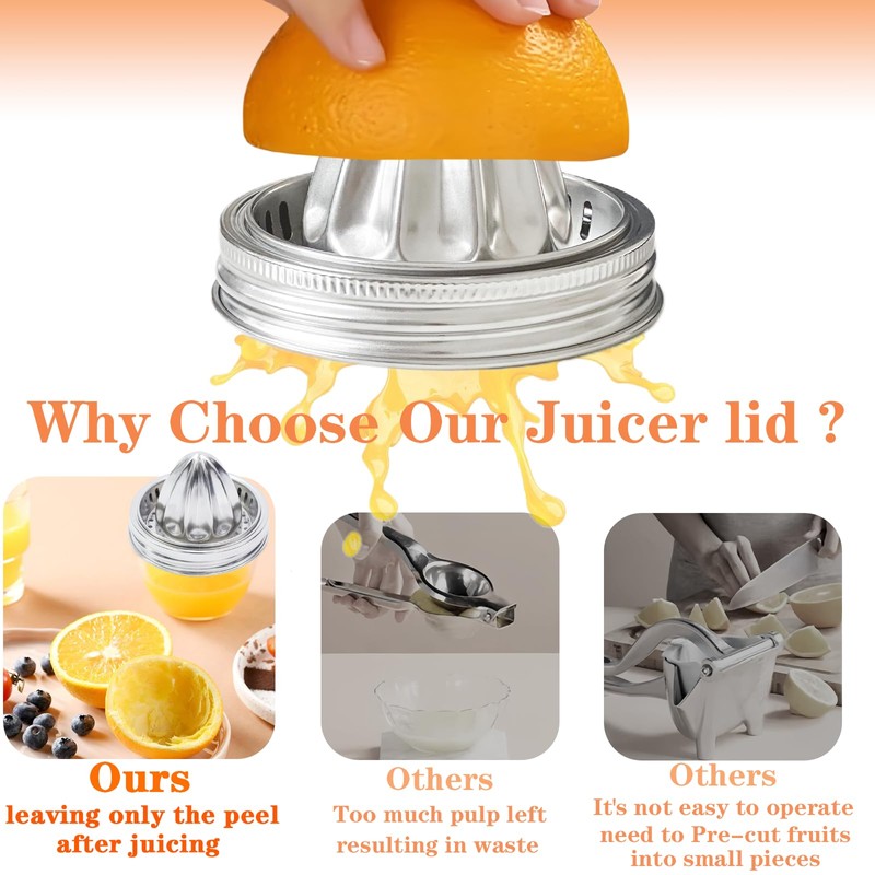 Bigwinyep Mason Jar Juicer Lid, 304 Stainless Steel Manual Juicer